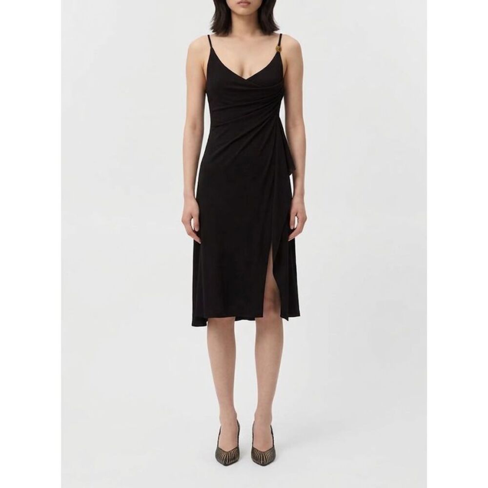 Versace Women Versace Viscose Mini Sheath Dress With Logo Straps And V-Neck